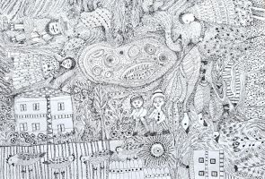 Powiększ zdjęcie: praca graficzna przedstawiająca sceny z życia wiejskiego