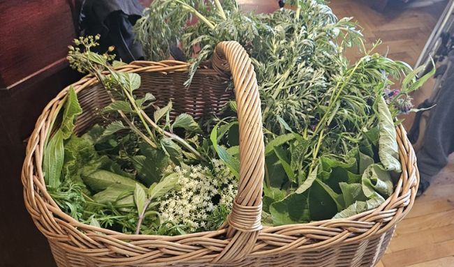 Powiększ zdjęcie: wiklinowy kosz z ziołami